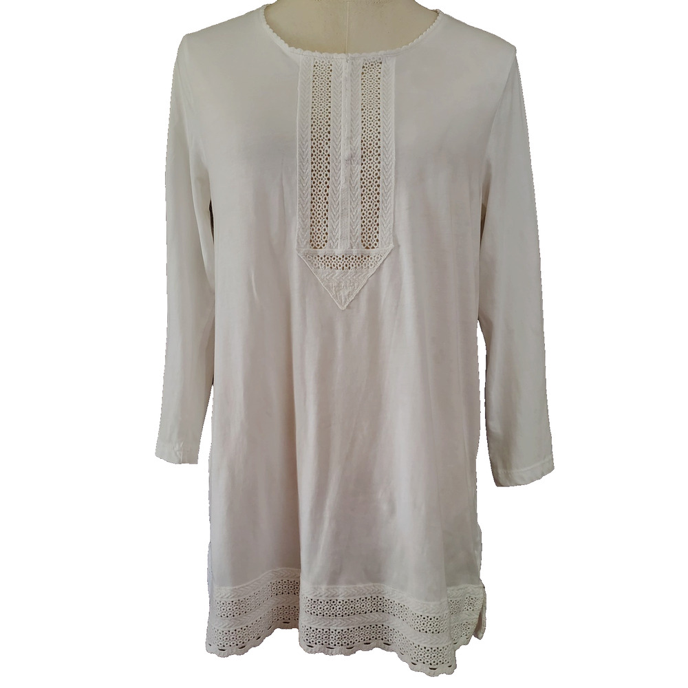 Ralph Lauren Cotton Lace White Knit Tunic Dress Blouse Size PM Petite M